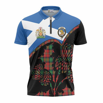 Fairlie Tartan Family Crest Zipper Polo Shirt Scotland Thistle Floral Flag Style