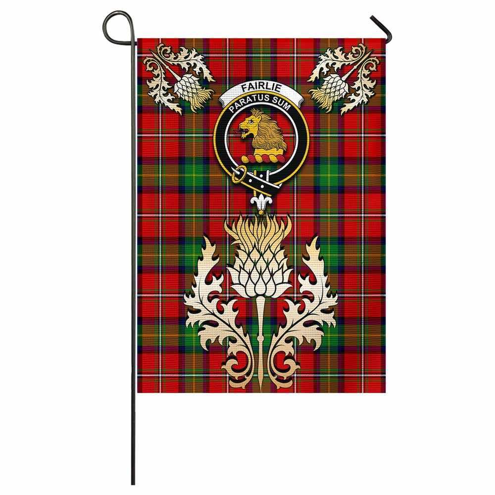Fairlie Tartan Garden Flag with Golden Regal Scottish Thistle Emblem - Tartan Vibes Clothing