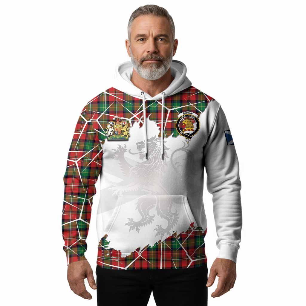 Fairlie Tartan Hoodie with Family Crest and Lion Rampant Grunge Style