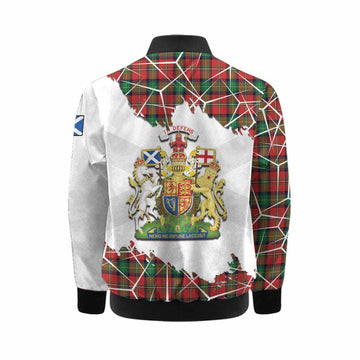 Fairlie Tartan Kid Bomber Jacket with Family Crest and Lion Rampant Grunge Style