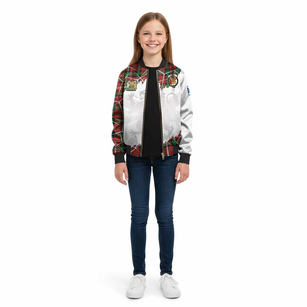 Fairlie Tartan Kid Bomber Jacket with Family Crest and Lion Rampant Grunge Style