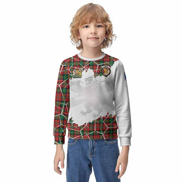 Fairlie Tartan Kid Knitted Sweatshirt with Family Crest and Lion Rampant Grunge Style