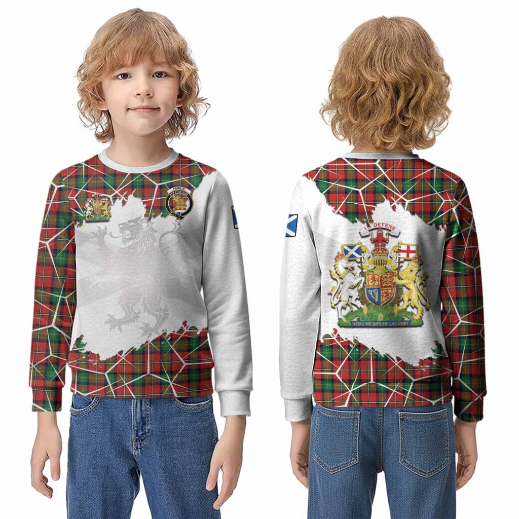 Fairlie Tartan Kid Knitted Sweatshirt with Family Crest and Lion Rampant Grunge Style