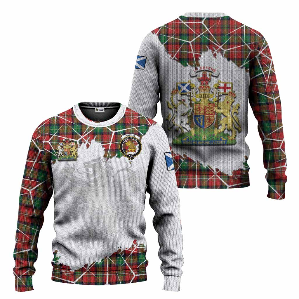 Fairlie Tartan Knitted Sweater with Family Crest and Lion Rampant Grunge Style