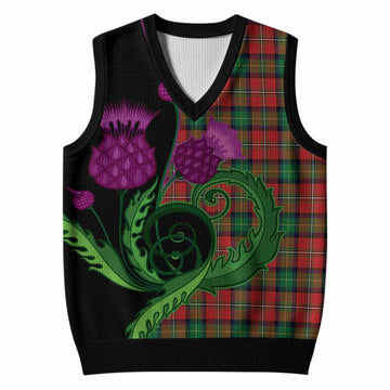 Fairlie Tartan Knitted V-Neck Vest Traditional Scottish Thistle