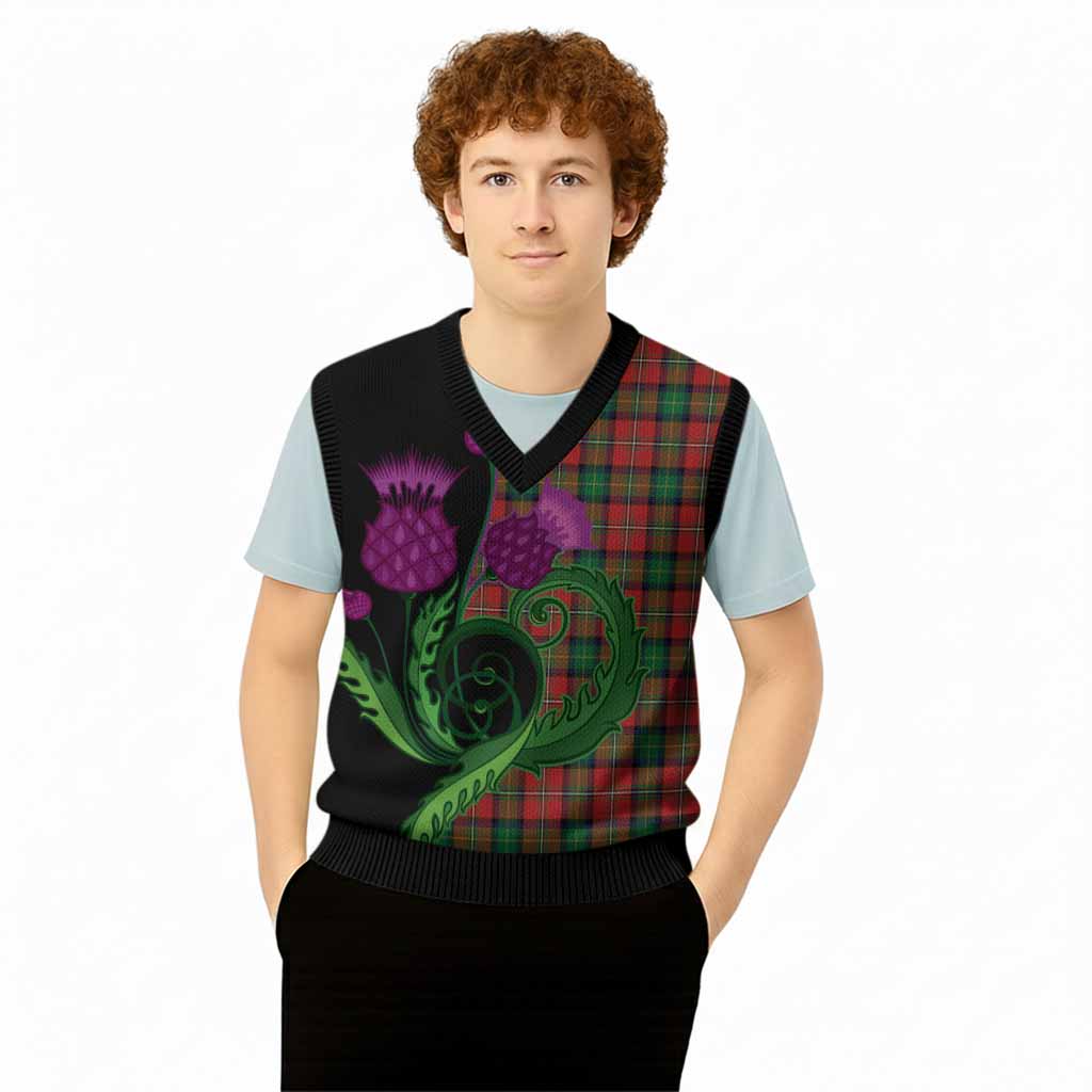 Fairlie Tartan Knitted V-Neck Vest Traditional Scottish Thistle