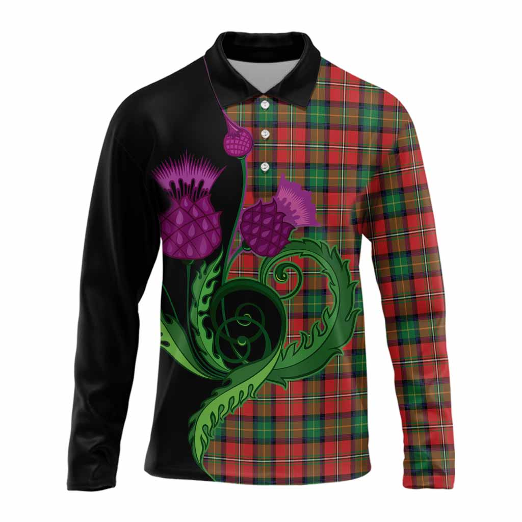 Fairlie Tartan Long Sleeve Polo Shirt Traditional Scottish Thistle