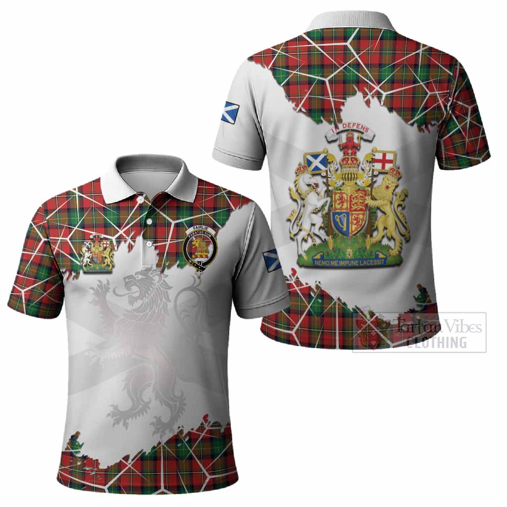 Fairlie Tartan Polo Shirt with Family Crest and Lion Rampant Grunge Style