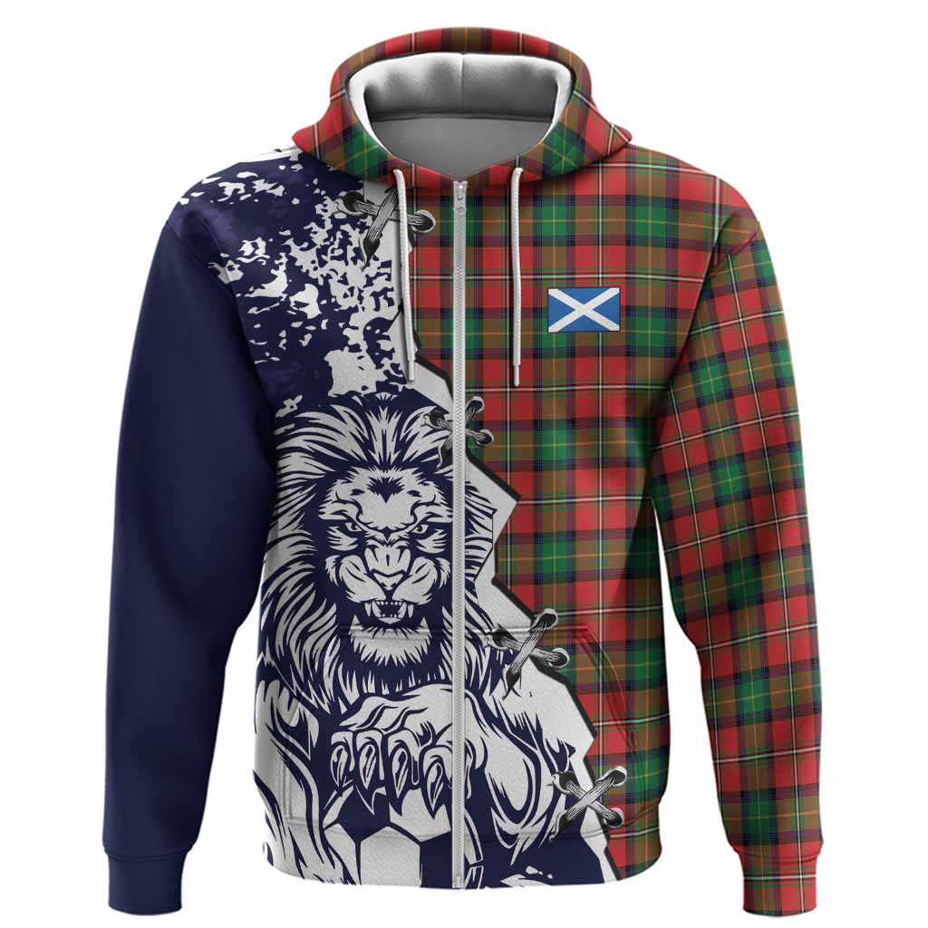 Fairlie Tartan Scottish Hoodie Angry Lion With Soccer Ball Style