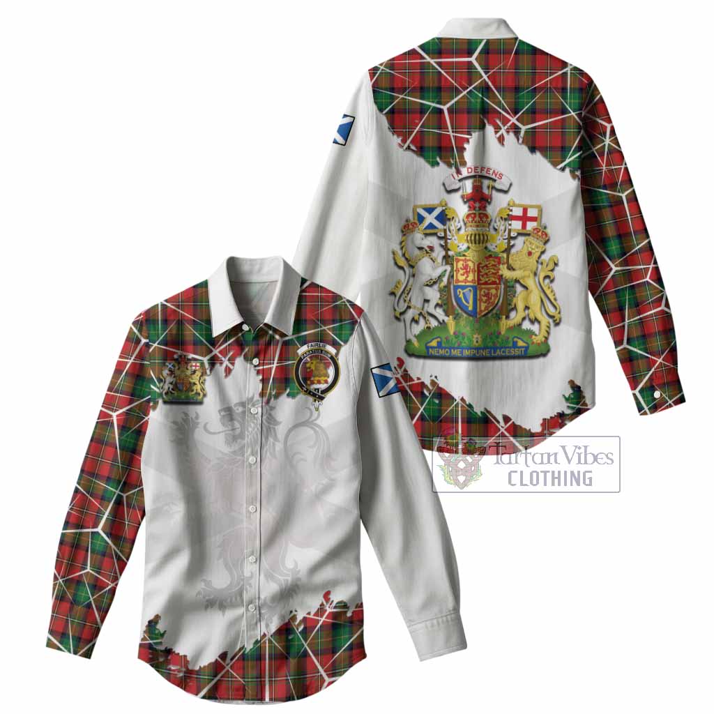 Fairlie Tartan Women Casual Shirt with Family Crest and Lion Rampant Grunge Style