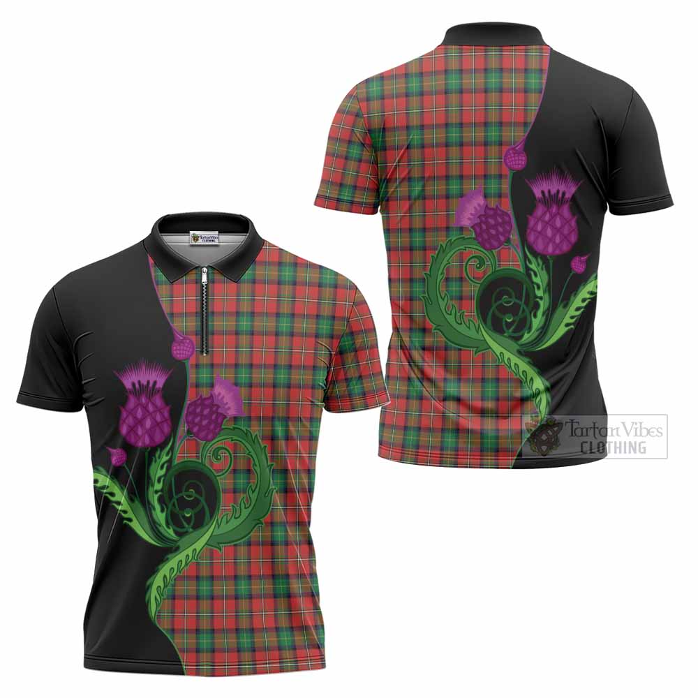Fairlie Tartan Zipper Polo Shirt Traditional Scottish Thistle