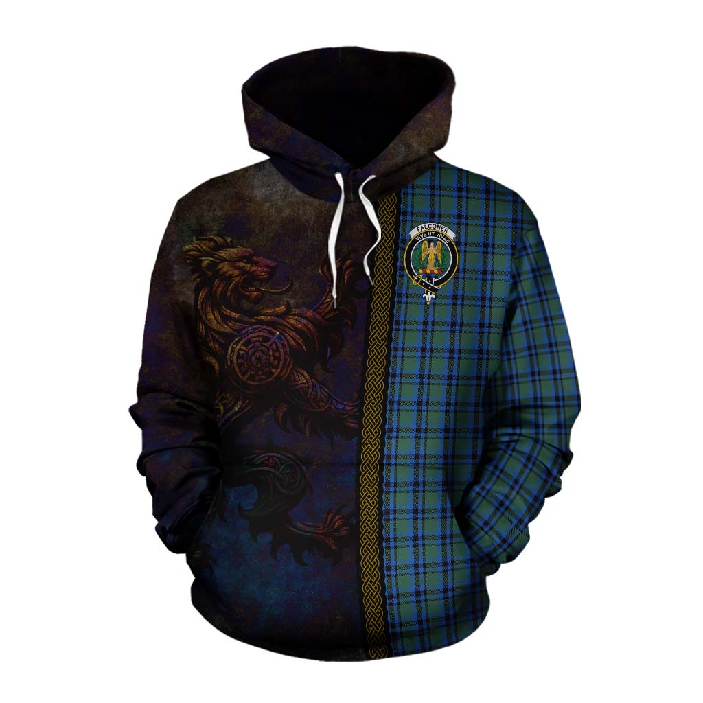 Tartan Vibes Clothing Falconer Tartan Family Crest Cotton Hoodie Alba Gu Brath Be Brave Lion Ancient Style