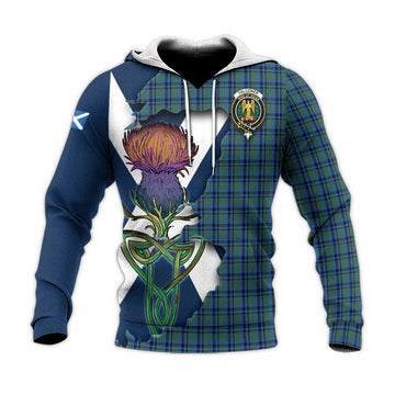 Tartan Vibes Clothing Falconer Tartan Family Crest Knitted Hoodie Scottish Thistle Celtic Inspired