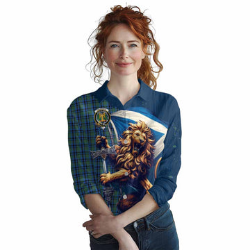 Falconer Tartan Family Crest Women's Casual Shirt with Scottish Majestic Lion Female - Tartan Vibes Clothing