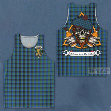 Falconer Tartan Men's Tank Top with Family Crest and Bearded Skull Holding Bottles of Whiskey Men - Tartan Vibes Clothing