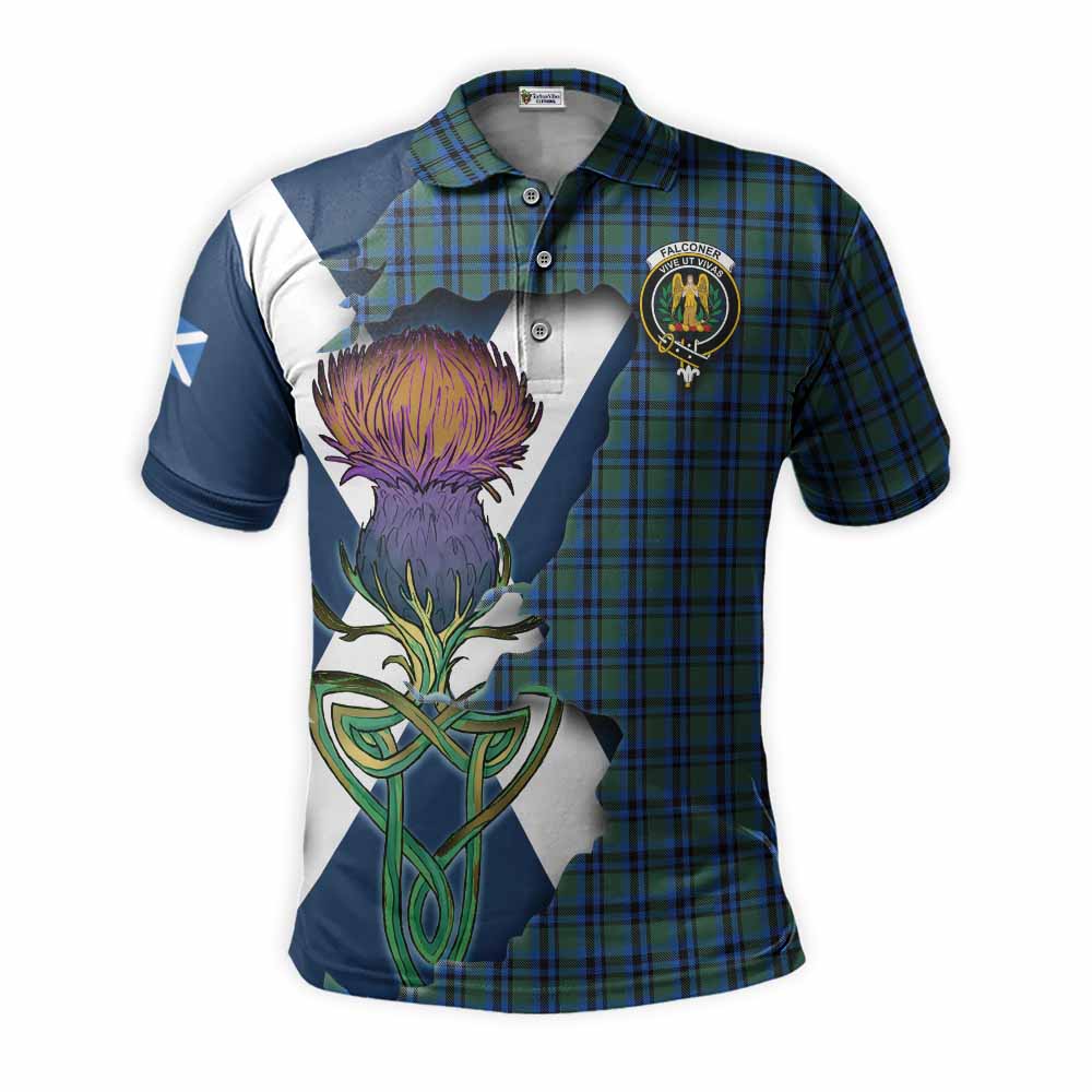 Tartan Vibes Clothing Falconer Tartan Family Crest Polo Shirt Scottish Thistle Celtic Inspired