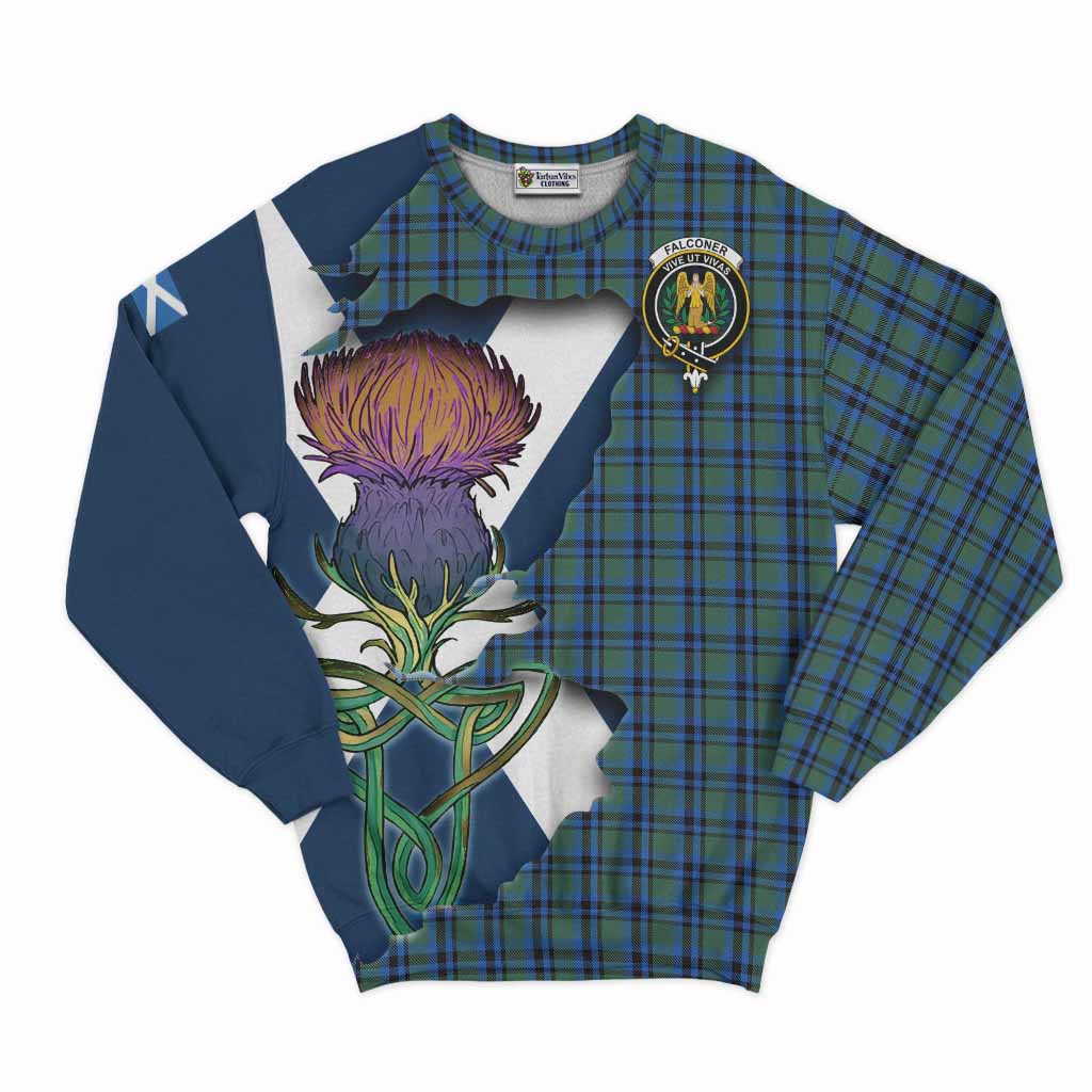 Tartan Vibes Clothing Falconer Tartan Family Crest Sweatshirt Scottish Thistle Celtic Inspired