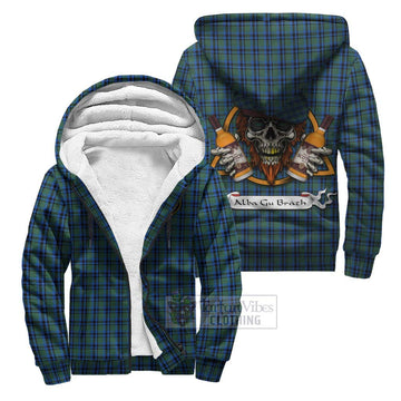 Falconer Tartan Sherpa Hoodie with Family Crest and Bearded Skull Holding Bottles of Whiskey Unisex S - Tartan Vibes Clothing