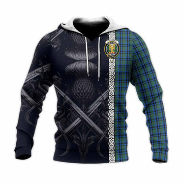Falconer Tartan Knitted Hoodie with Family Crest Cross Sword Thistle Celtic Vibes Unisex Knitted Pullover Hoodie - Tartan Vibes Clothing