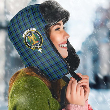 Falconer Tartan Winter Trapper Hat with Family Crest Winter Trapper Hat Universal Fit Circumference 22.8in (58cm) - Tartan Vibes Clothing