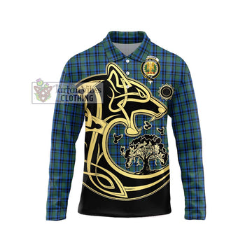 Falconer Tartan Long Sleeve Polo Shirt with Family Crest Celtic Wolf Style Unisex - Tartan Vibes Clothing