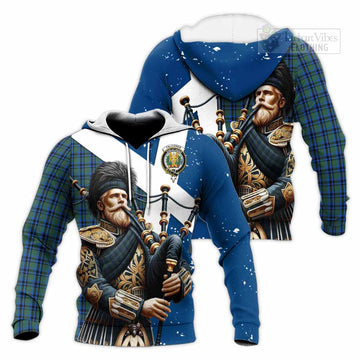 Falconer Tartan Knitted Hoodie with Family Crest Scottish Bagpiper Vibes Unisex Knitted Pullover Hoodie - Tartan Vibes Clothing