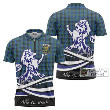 Falconer Tartan Zipper Polo Shirt with Alba Gu Brath Regal Lion Emblem Unisex - Tartan Vibes Clothing