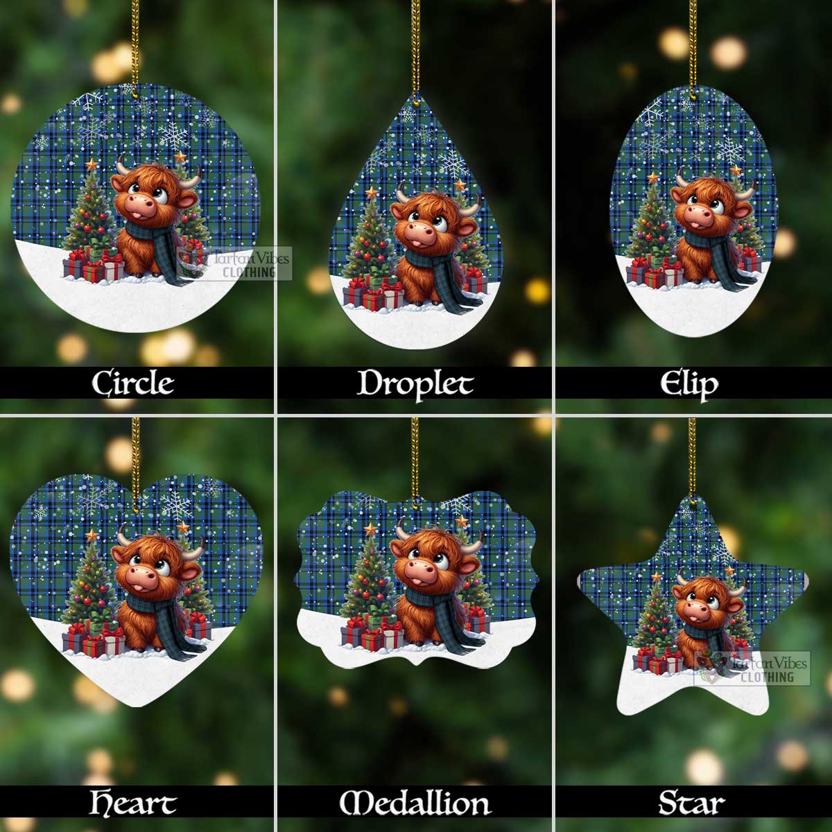 Falconer Tartan Christmas Aluminium Ornament with Adorable Highland Coo Aluminium - Tartan Vibes Clothing