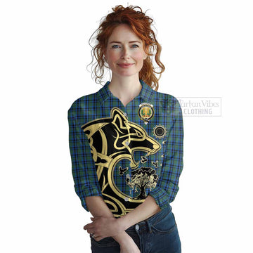 Falconer Tartan Women's Casual Shirt with Family Crest Celtic Wolf Style Female - Tartan Vibes Clothing