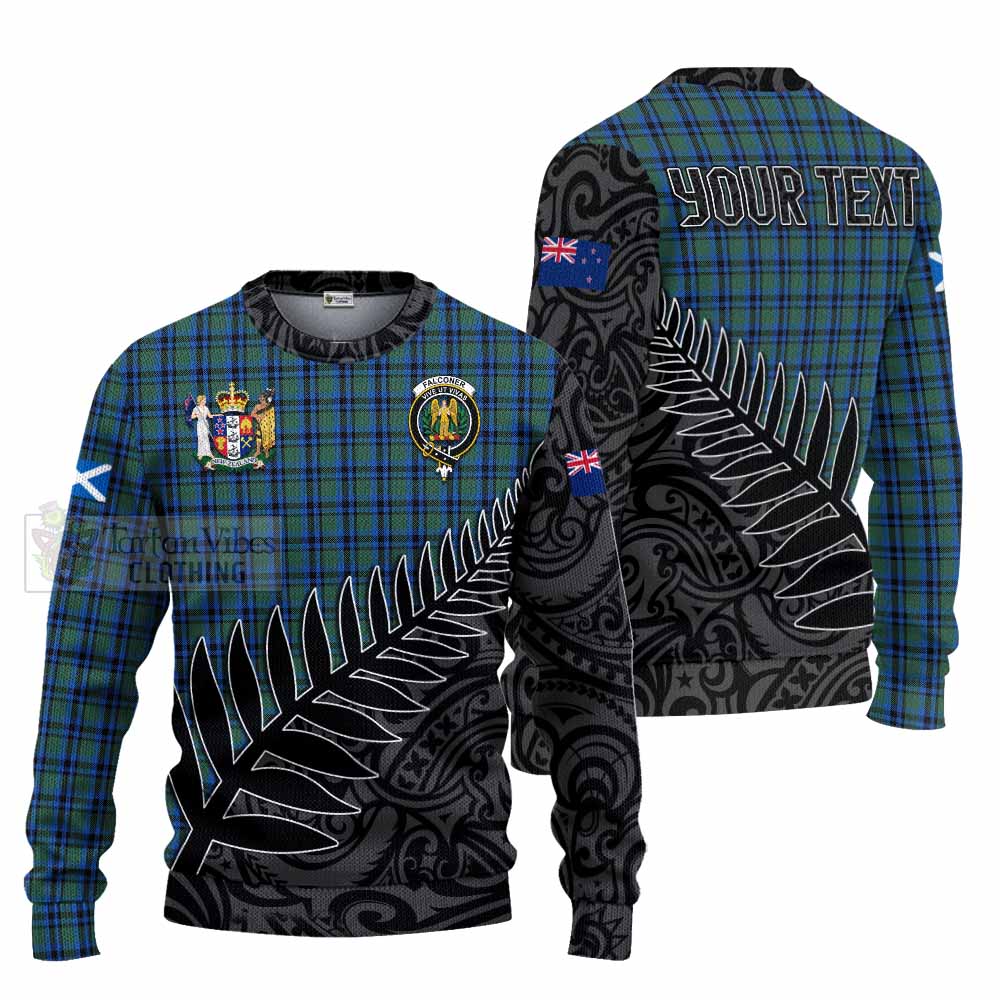 Falconer Crest Tartan Knitted Sweater with New Zealand Silver Fern Half Style Unisex - Tartan Vibes Clothing