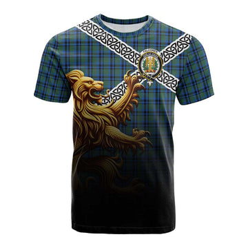 Falconer Crest Tartan Cotton T-shirt with Golden Lion Emblem Celtic Style Kid's Shirt - Tartan Vibes Clothing