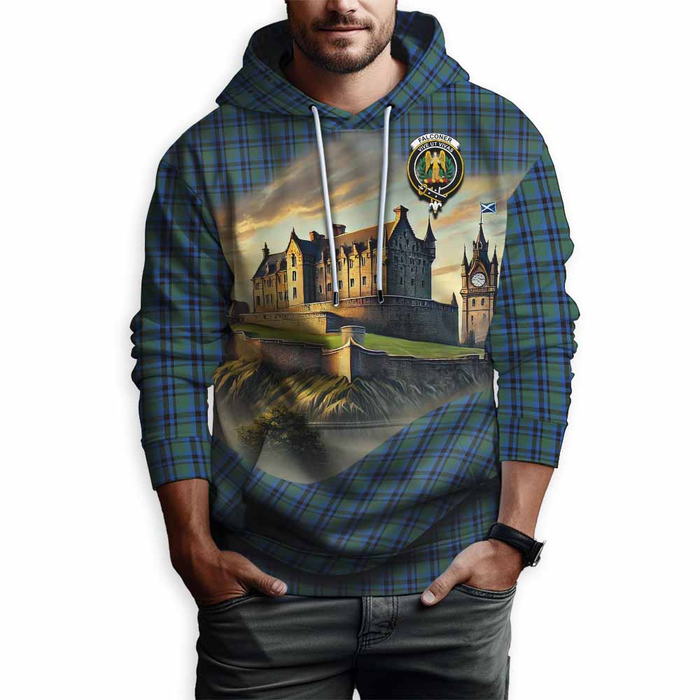 Falconer Tartan Family Crest Hoodie with Scottish Ancient Castle Style Pullover Hoodie - Tartan Vibes Clothing