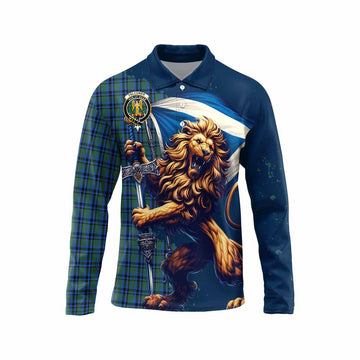 Falconer Tartan Family Crest Long Sleeve Polo Shirt with Scottish Majestic Lion Unisex - Tartan Vibes Clothing