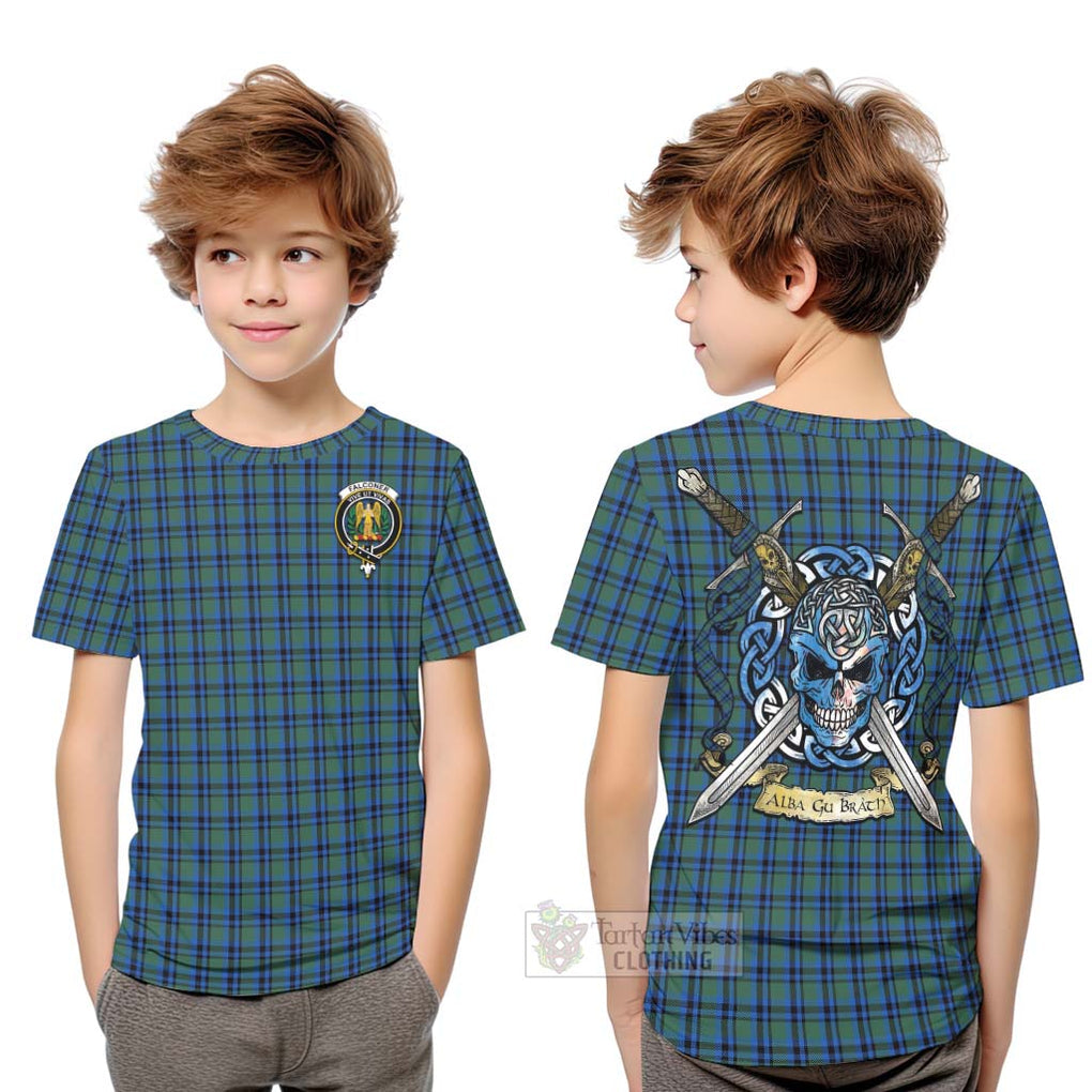Falconer Tartan Kid T-Shirt with Family Crest Celtic Skull Style Youth XL Size14 - Tartan Vibes Clothing