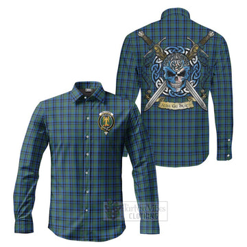 Falconer Tartan Long Sleeve Button Shirt with Family Crest Celtic Skull Style Men's Shirt S - Tartan Vibes Clothing