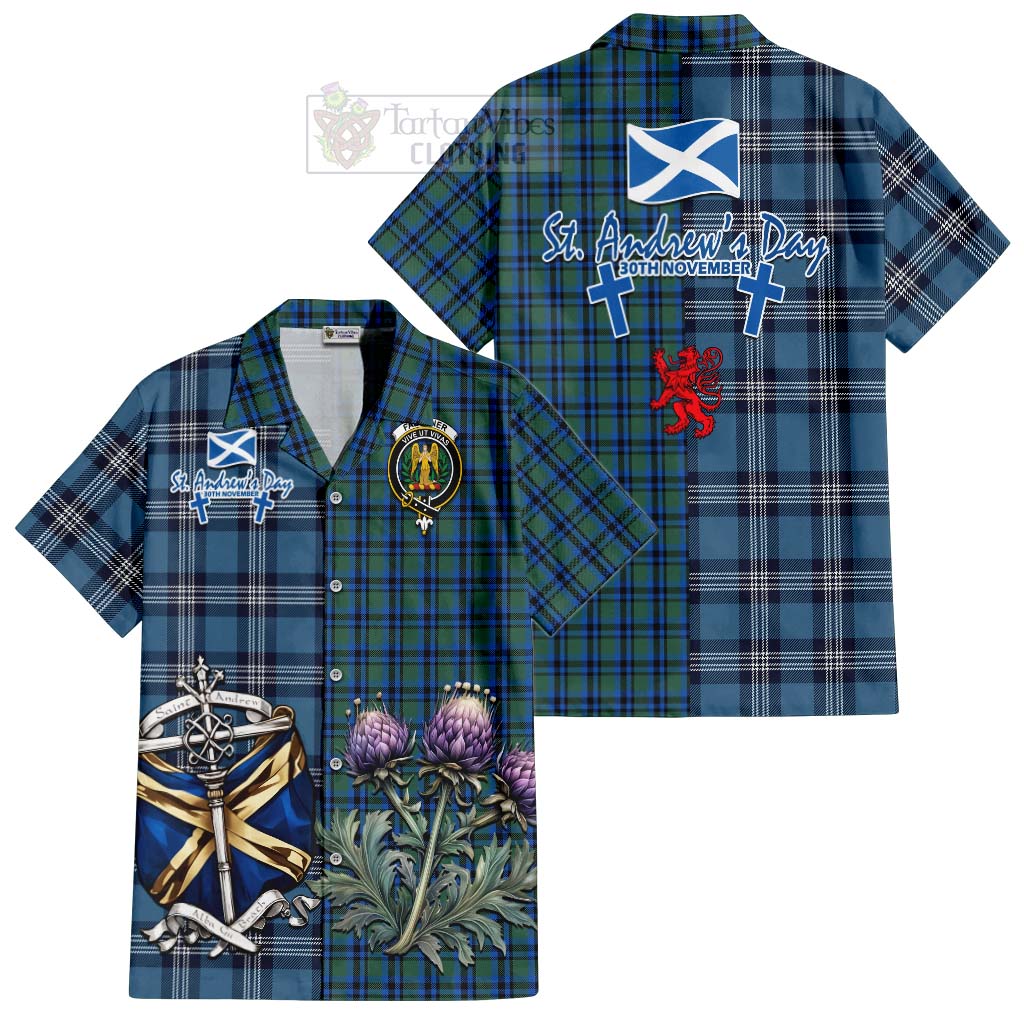 Falconer Tartan Hawaiian Shirt Happy St. Andrew's Day Half Tartan Style Kid - Tartan Vibes Clothing
