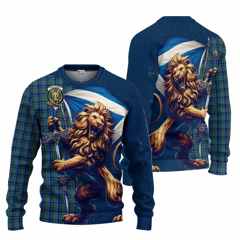 Falconer Tartan Family Crest Knitted Sweater with Scottish Majestic Lion Unisex - Tartan Vibes Clothing