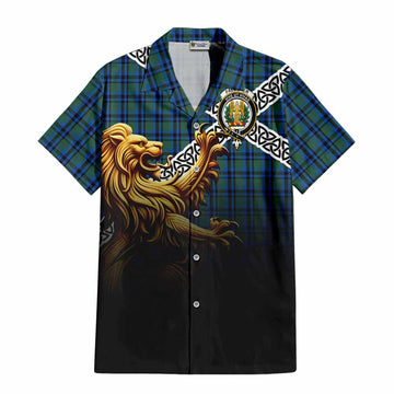 Falconer Crest Tartan Hawaiian Shirt with Golden Lion Emblem Celtic Style Kid - Tartan Vibes Clothing