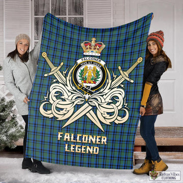 Falconer Tartan Blanket with Clan Crest and the Golden Sword of Courageous Legacy X-Large 59 x 79 inches 150 x 200 cm - Tartan Vibes Clothing