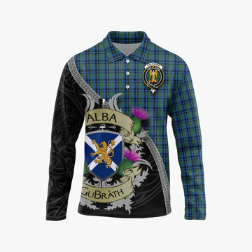 Falconer Tartan Family Crest Long Sleeve Polo Shirt Lion Rampant Royal Thistle Shield Celtic Inspired Unisex - Tartan Vibes Clothing