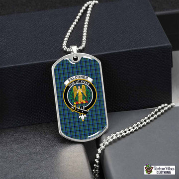 Falconer Tartan Dog Tag Necklace with Family Crest Silver No - Tartan Vibes Clothing