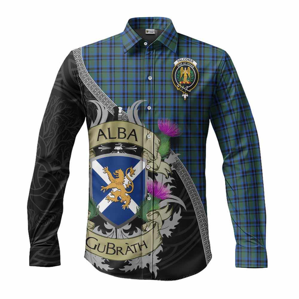 Falconer Tartan Family Crest Long Sleeve Button Shirt Lion Rampant Royal Thistle Shield Celtic Inspired Men's Shirt S - Tartan Vibes Clothing