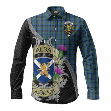 Falconer Tartan Family Crest Long Sleeve Button Shirt Lion Rampant Royal Thistle Shield Celtic Inspired Men's Shirt S - Tartan Vibes Clothing