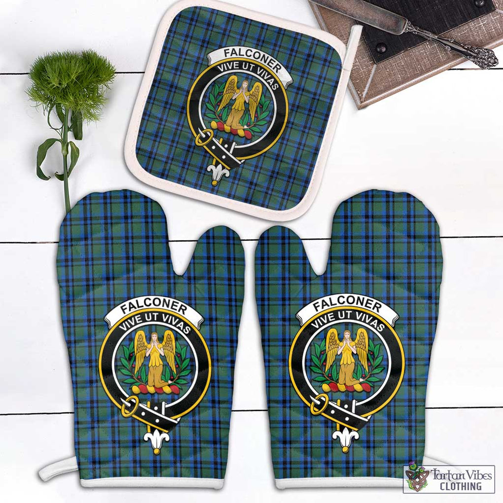 Falconer Tartan Combo Oven Mitt & Pot-Holder with Family Crest White - Tartan Vibes Clothing