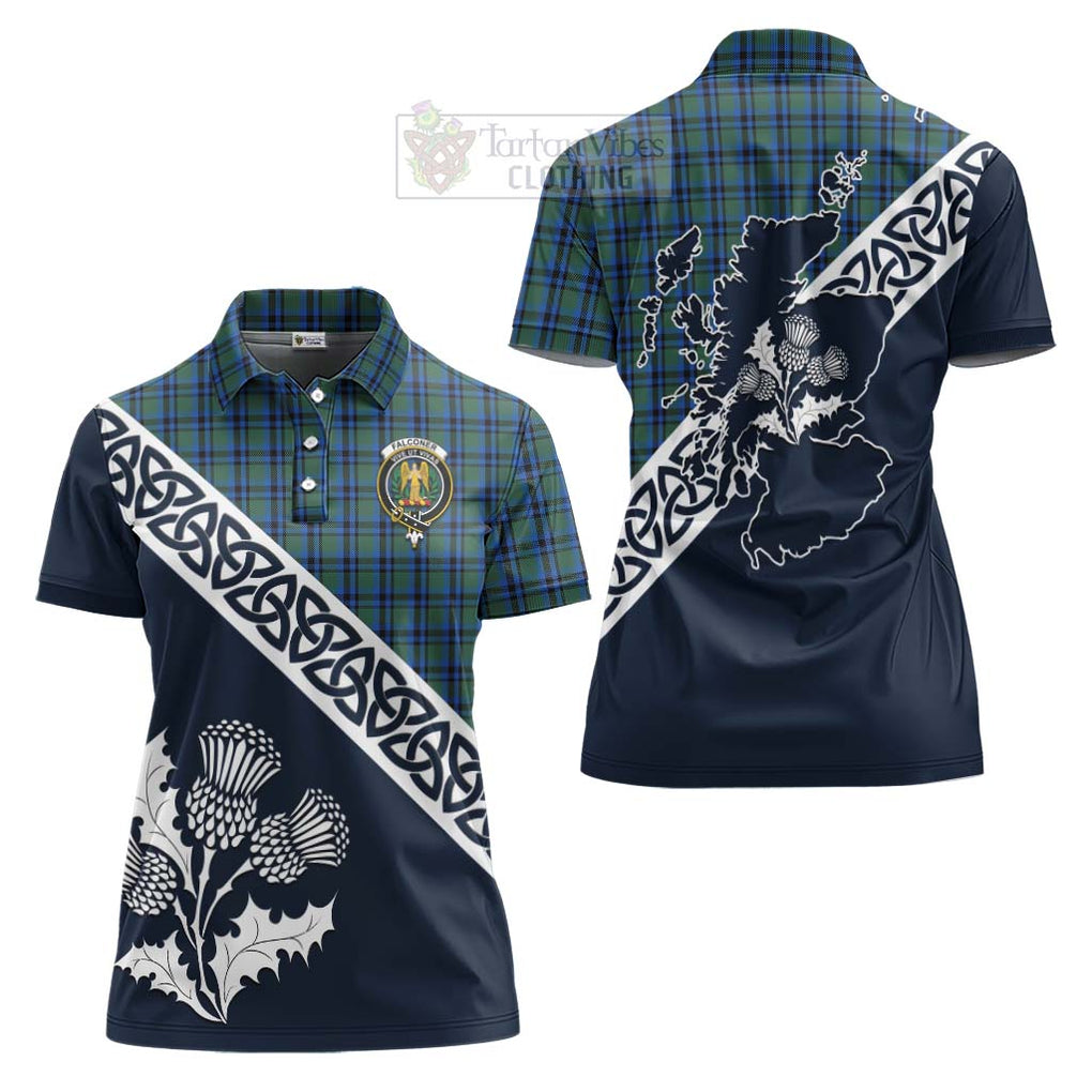 Falconer Tartan Women's Polo Shirt Featuring Thistle and Scotland Map Women - Tartanvibesclothing Store