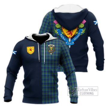 Falconer Tartan Knitted Hoodie Alba with Scottish Lion Royal Arm Half Style Unisex Knitted Pullover Hoodie - Tartan Vibes Clothing