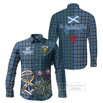 Falconer Tartan Long Sleeve Button Shirt Happy St. Andrew's Day Half Tartan Style Men's Shirt S - Tartan Vibes Clothing