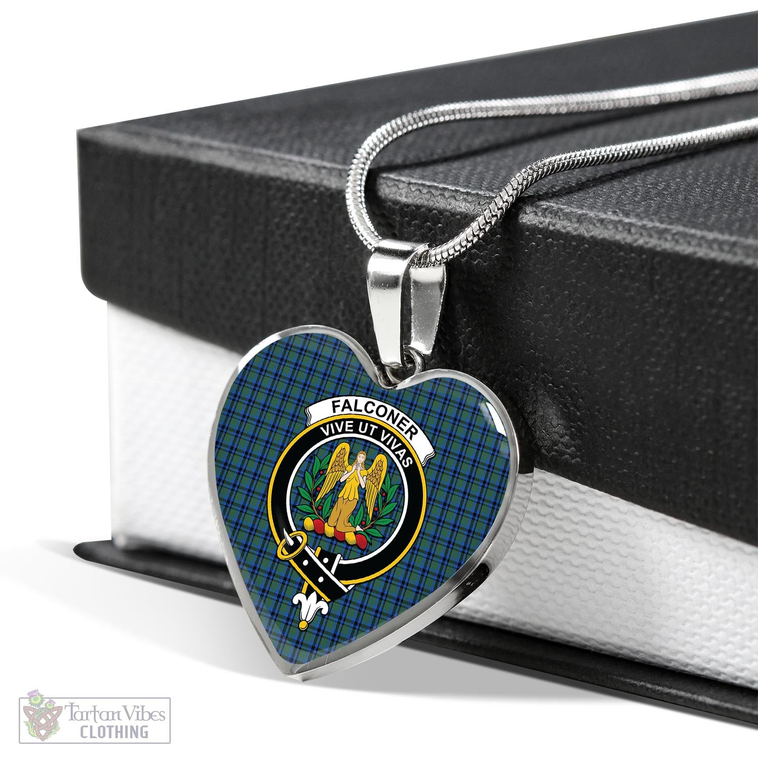 Falconer Tartan Heart Necklace with Family Crest Luxury Necklace (Silver) No - Tartan Vibes Clothing