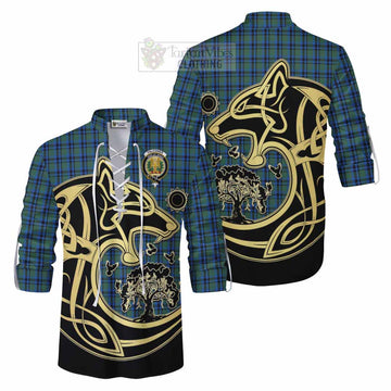 Falconer Tartan Ghillie Kilt Shirt with Family Crest Celtic Wolf Style Men - Tartan Vibes Clothing