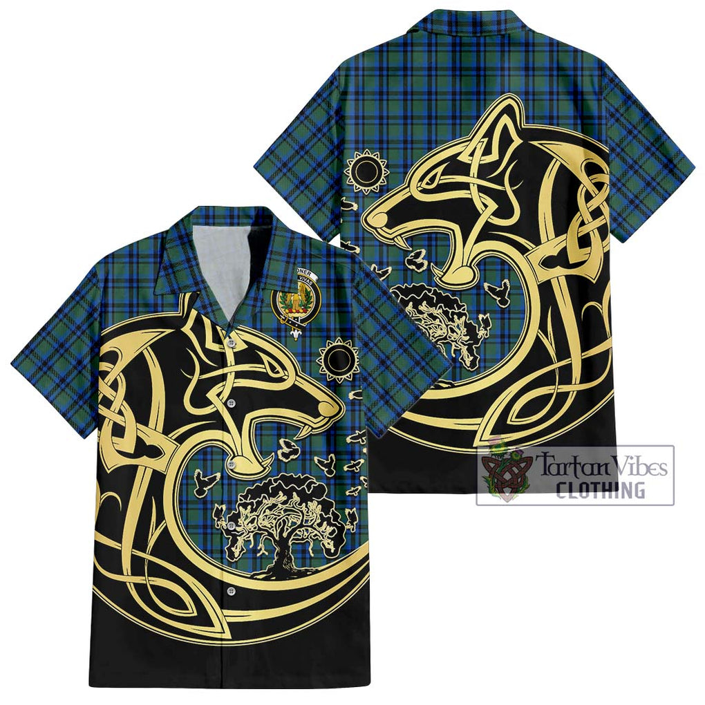 Falconer Tartan Hawaiian Shirt with Family Crest Celtic Wolf Style Kid - Tartan Vibes Clothing